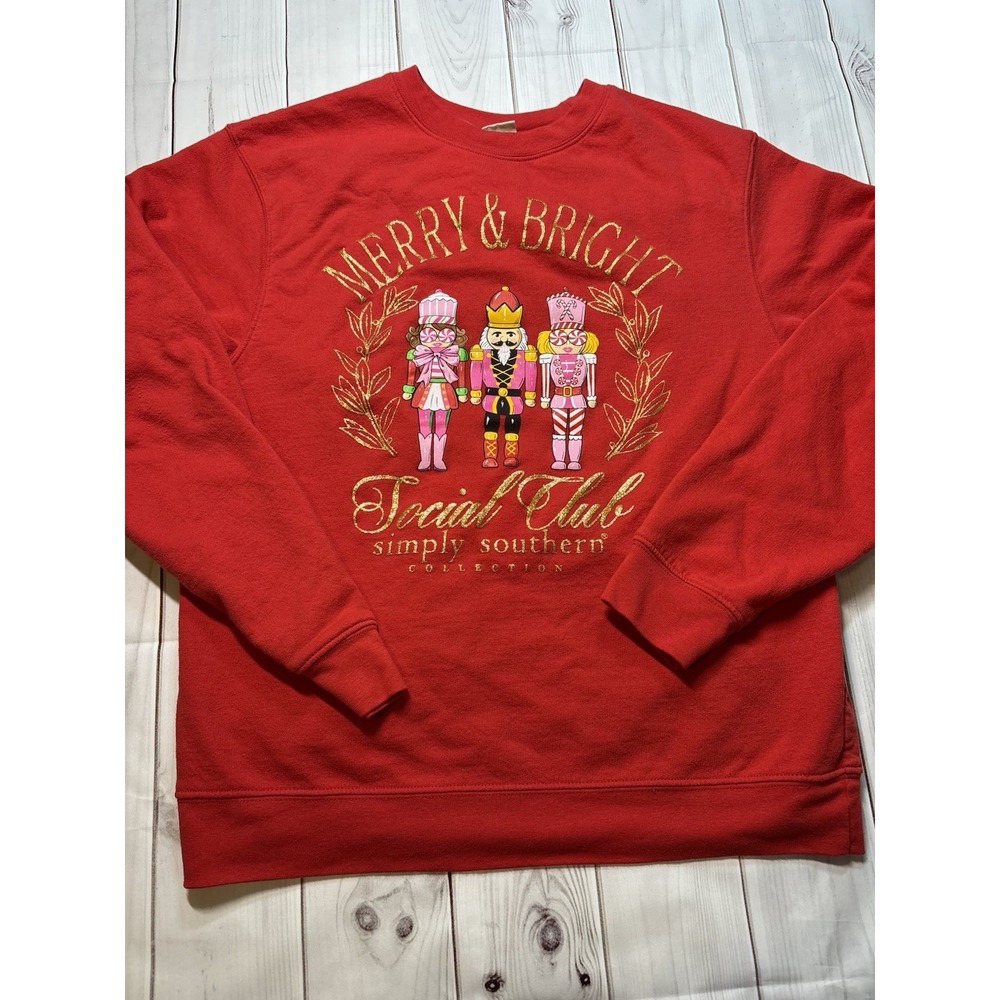 Red Simply Southern Holiday Crewneck Sweatshirt Medium Nutcracker Merry & Bright